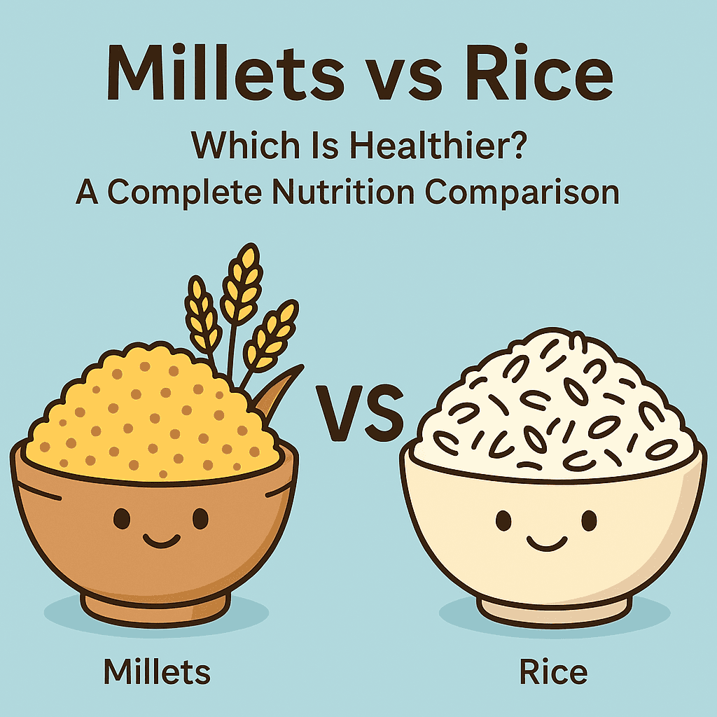 A bowl of millets and a bowl of rice