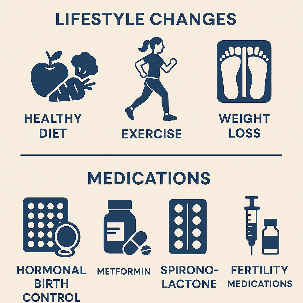 PCOS treatment options like healthy food and medicine