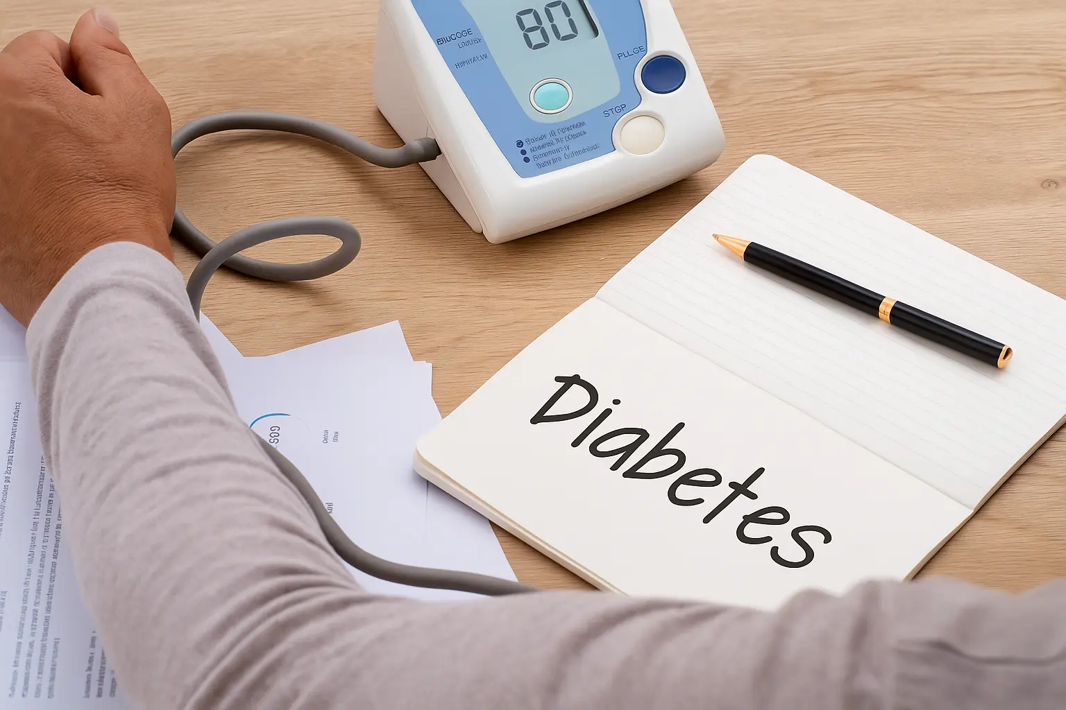 Close up of a blood glucose test
