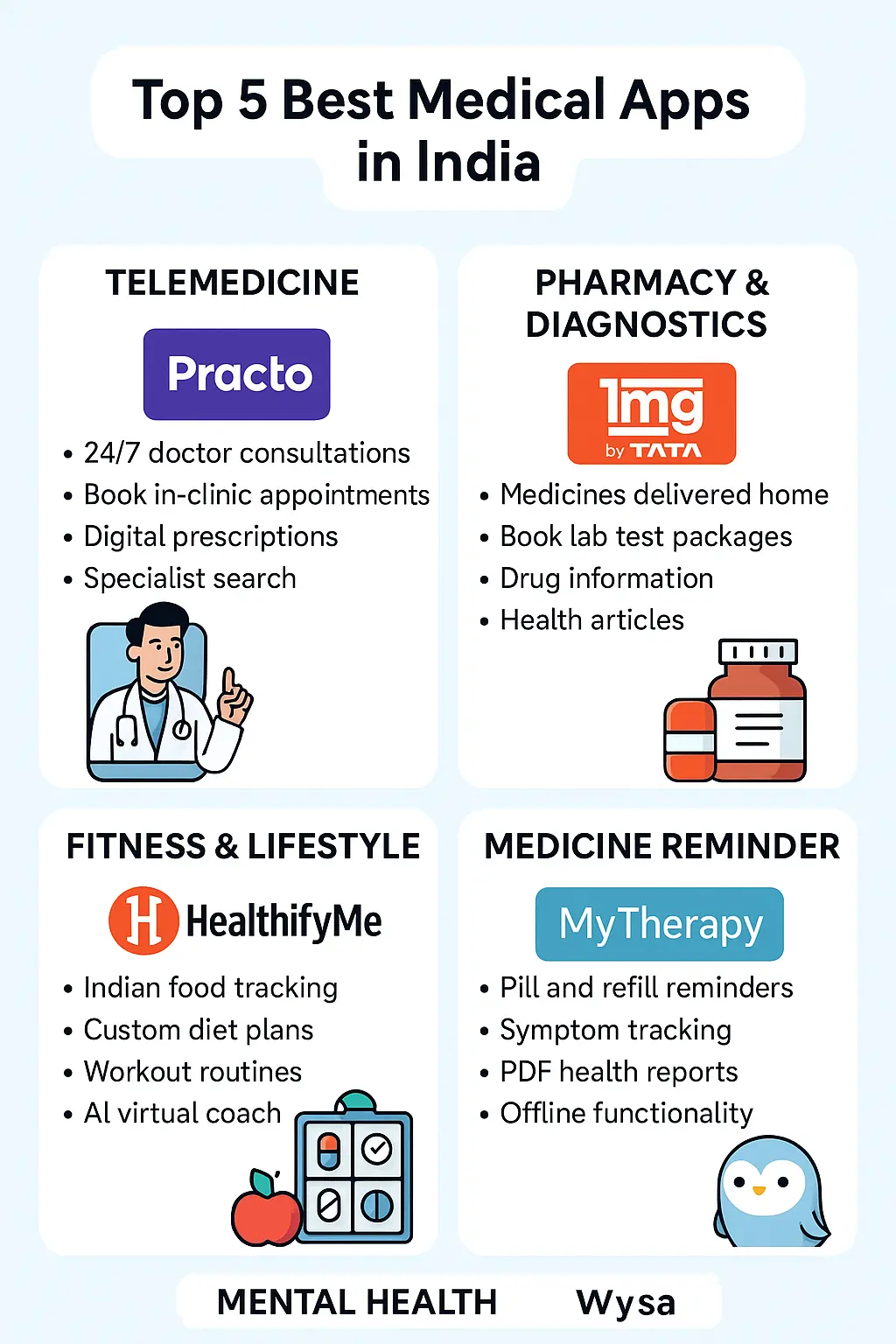 Medical apps on a phone screen